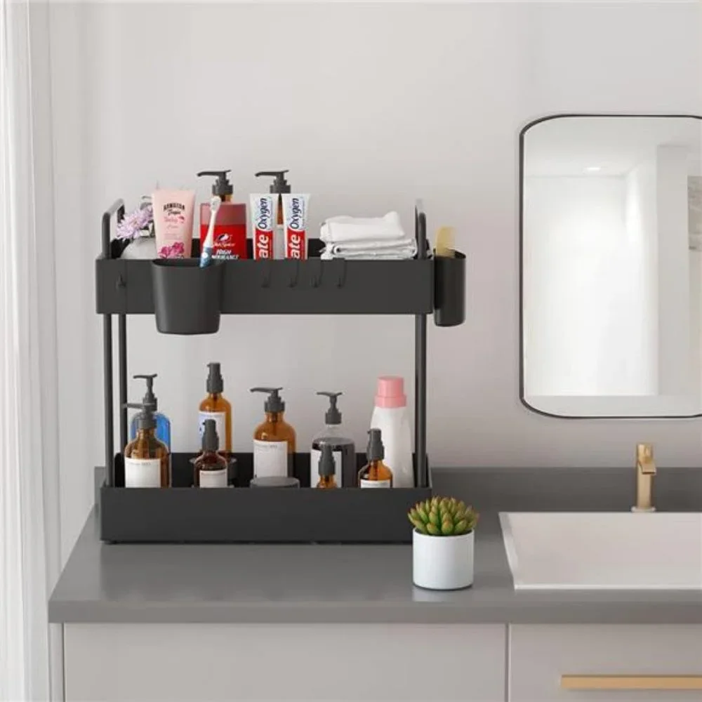 Under Sink Organizer, 2 Tier Bathroom Sink Storage Under Cabinet Organizer